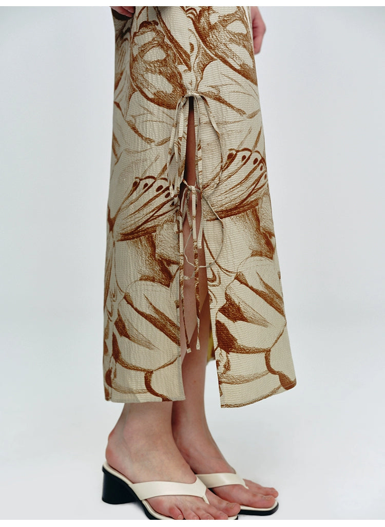 Tied Knot Butterfly Print Ankle Skirt