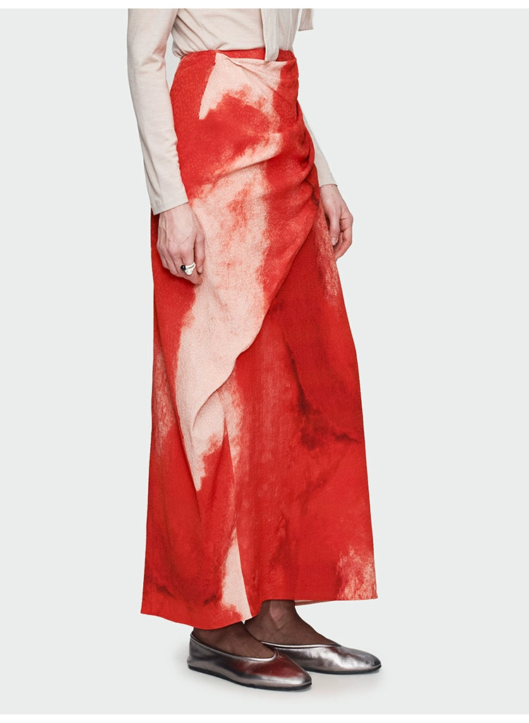 Red Print Straight Skirt