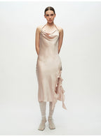Pink Ruffled Slit Midi Dress