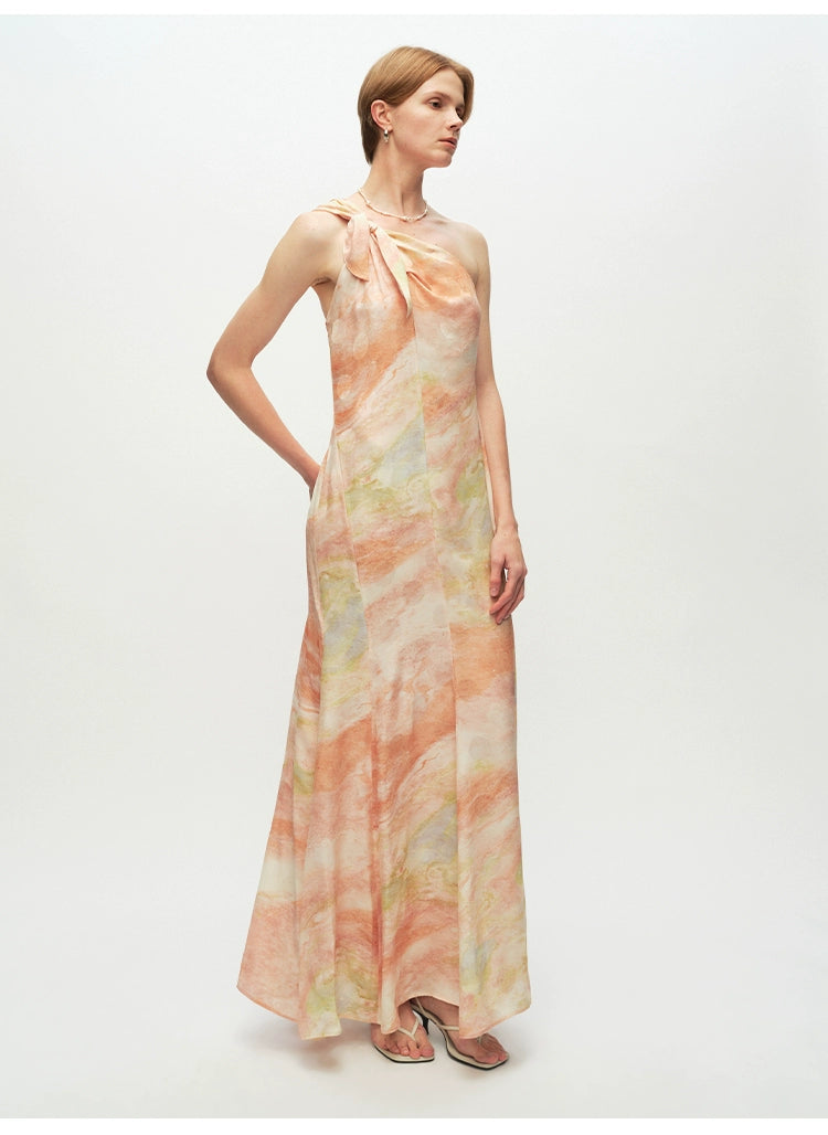 One Shoulder Print A Line Maxi Dress
