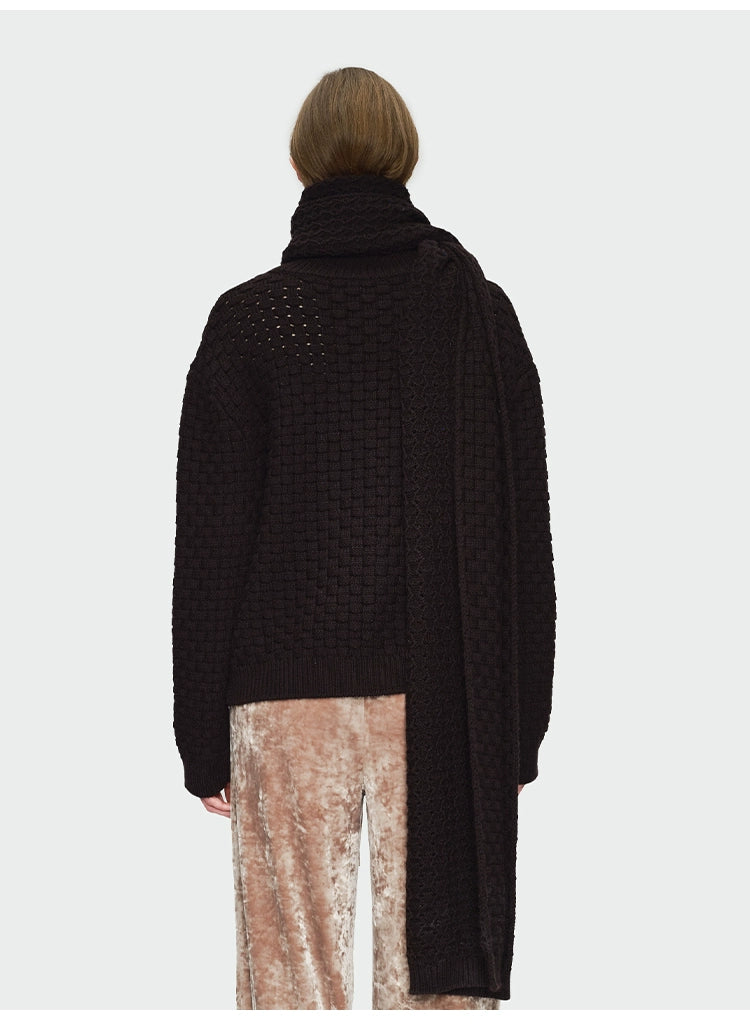 Red Plaid Woven Semi-turtleneck Pullover
