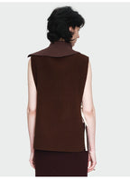 Coffee Knitted Collar Autumn Vest Top