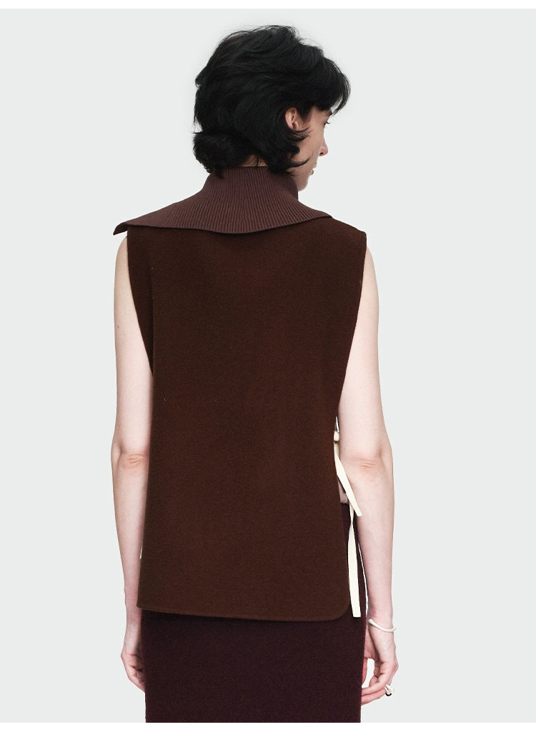 Coffee Knitted Collar Autumn Vest Top