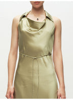 Green Swinging Collar Sleeveless Dress