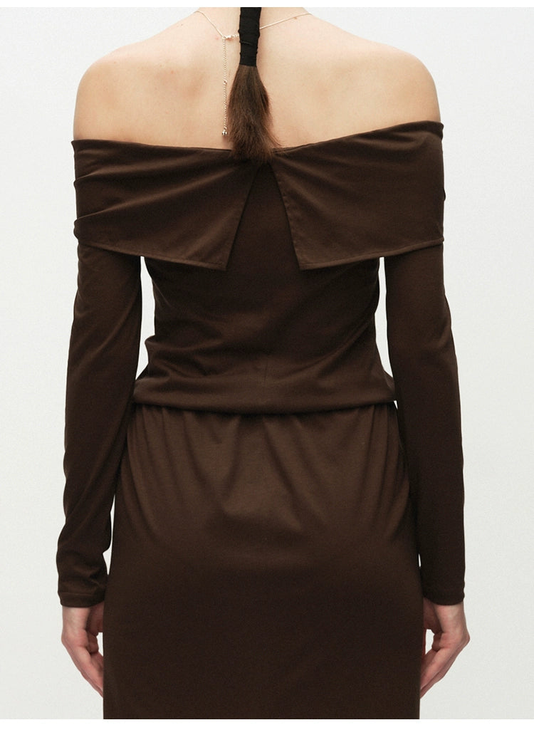 Off Shoulder Long-sleeved Knitted Dress