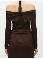 Off Shoulder Long-sleeved Knitted Dress