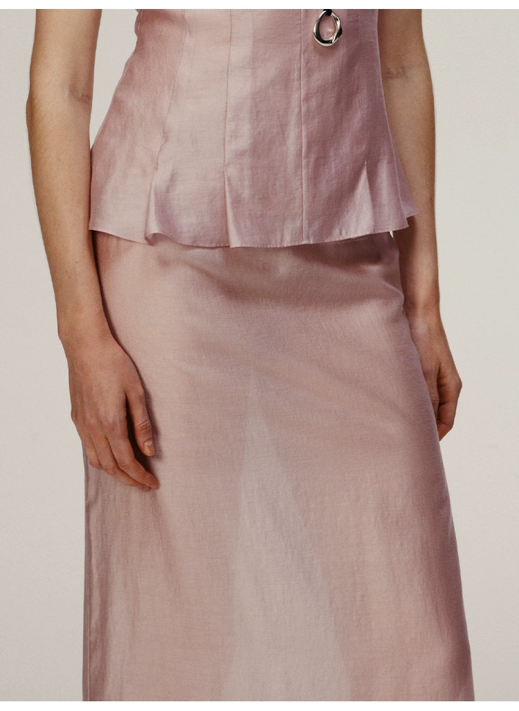 Pink Straight Long Skirt