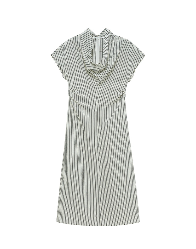 Striped Swing Neck Pleated Dress