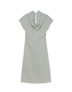 Striped Swing Neck Pleated Dress