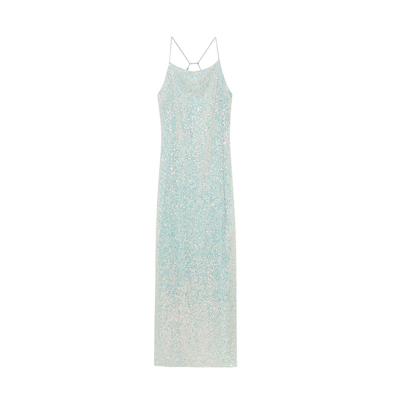 Sequins Halter Open Back Party Dress