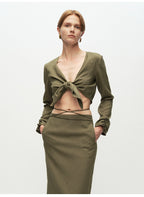 Army Green Tied Knot Long-sleeved Top