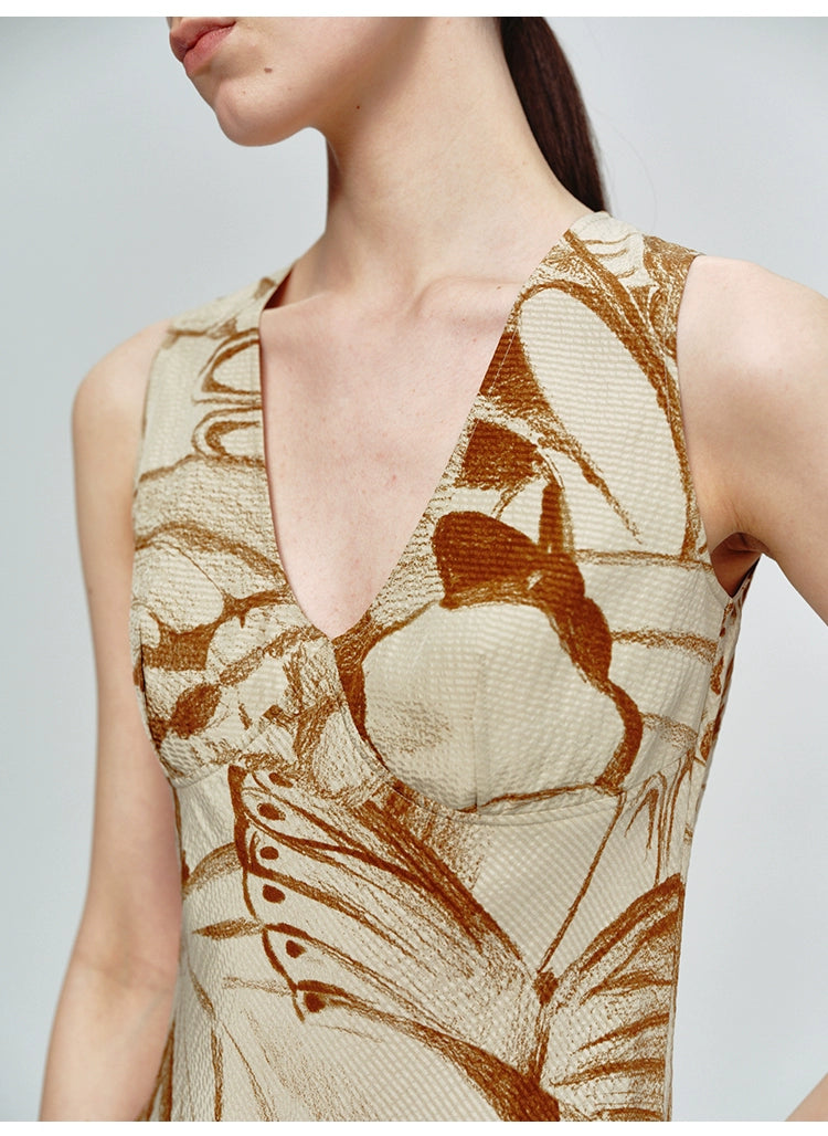 Sleeveless Butterfly Print Dress