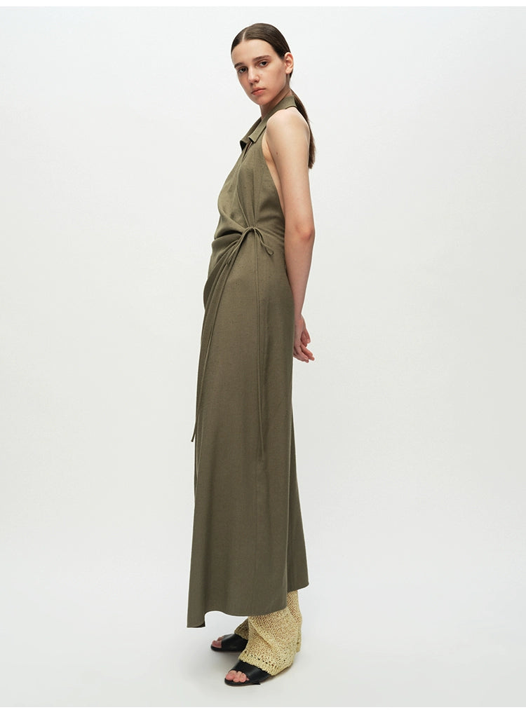 Army green Backless Sleeveless Dress