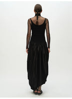 Ribbed Patchwork Silk Sleeveless Dress