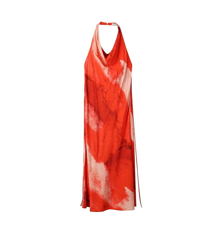 Red Print Backless Dress
