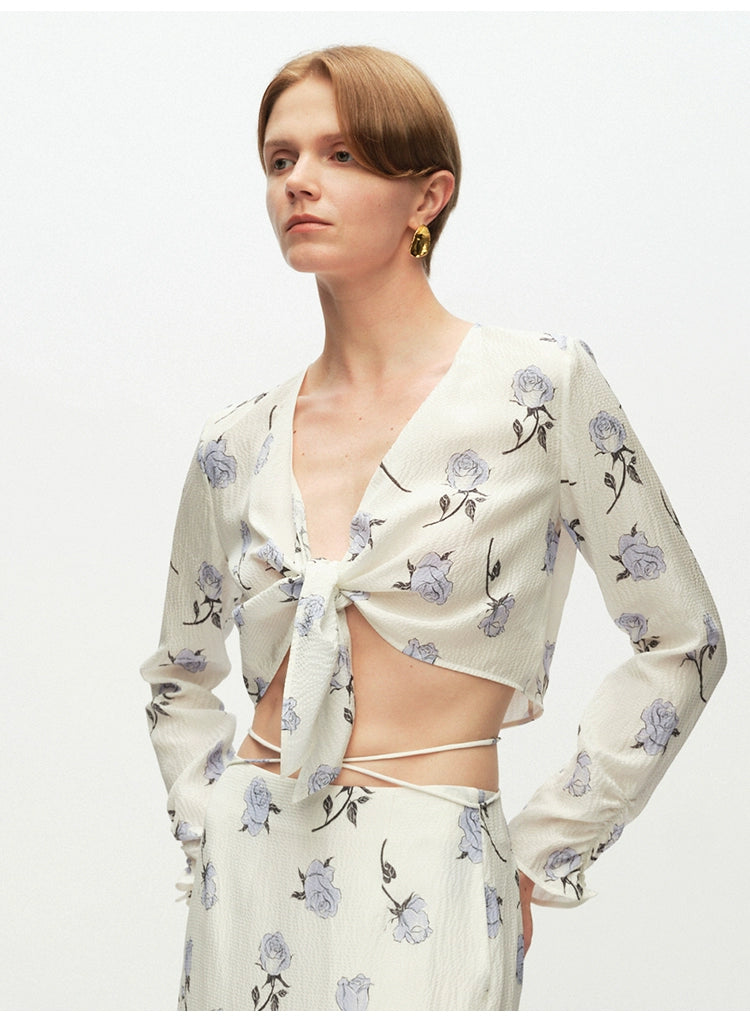 Rose Print Tied Knot Top