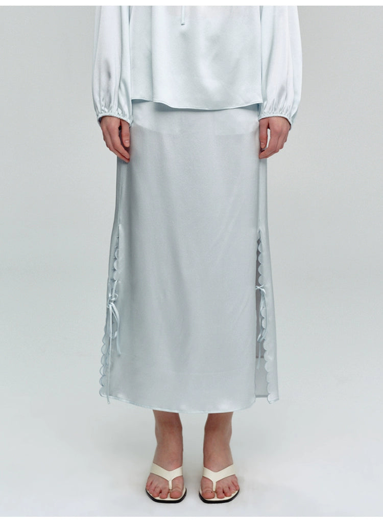 Sky Blue Wavy Tie Knot Ankle Skirt