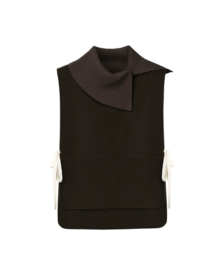 Coffee Knitted Collar Autumn Vest Top