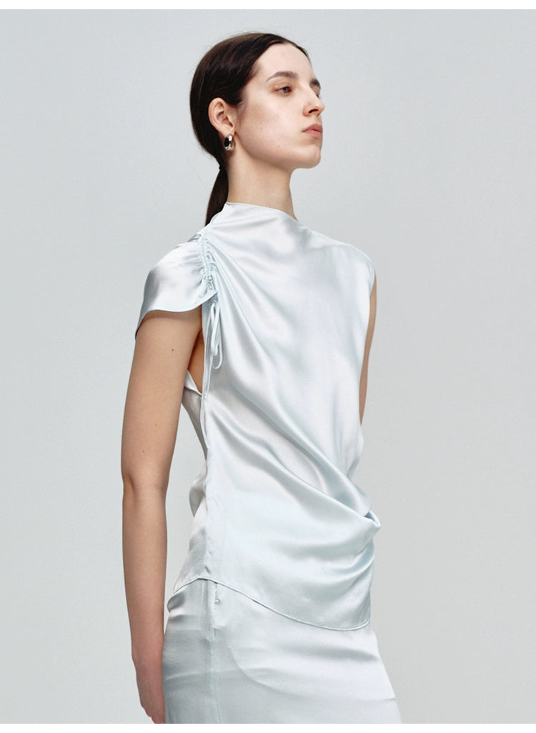 Pleated Asymmetrical Sleeveless Top