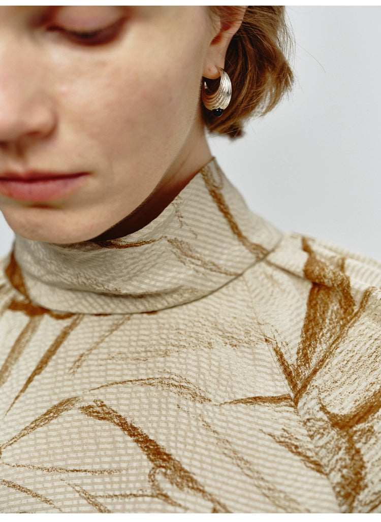 Turtleneck Butterfly Print Loose Top