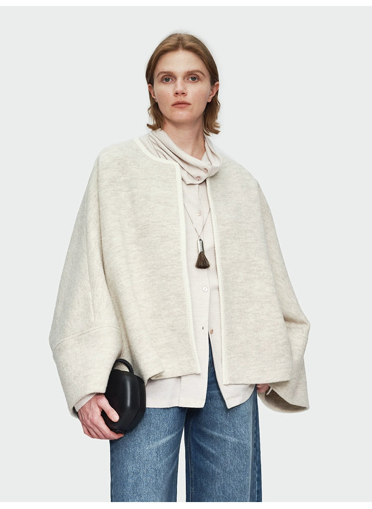 Oat Color Round Neck Coat