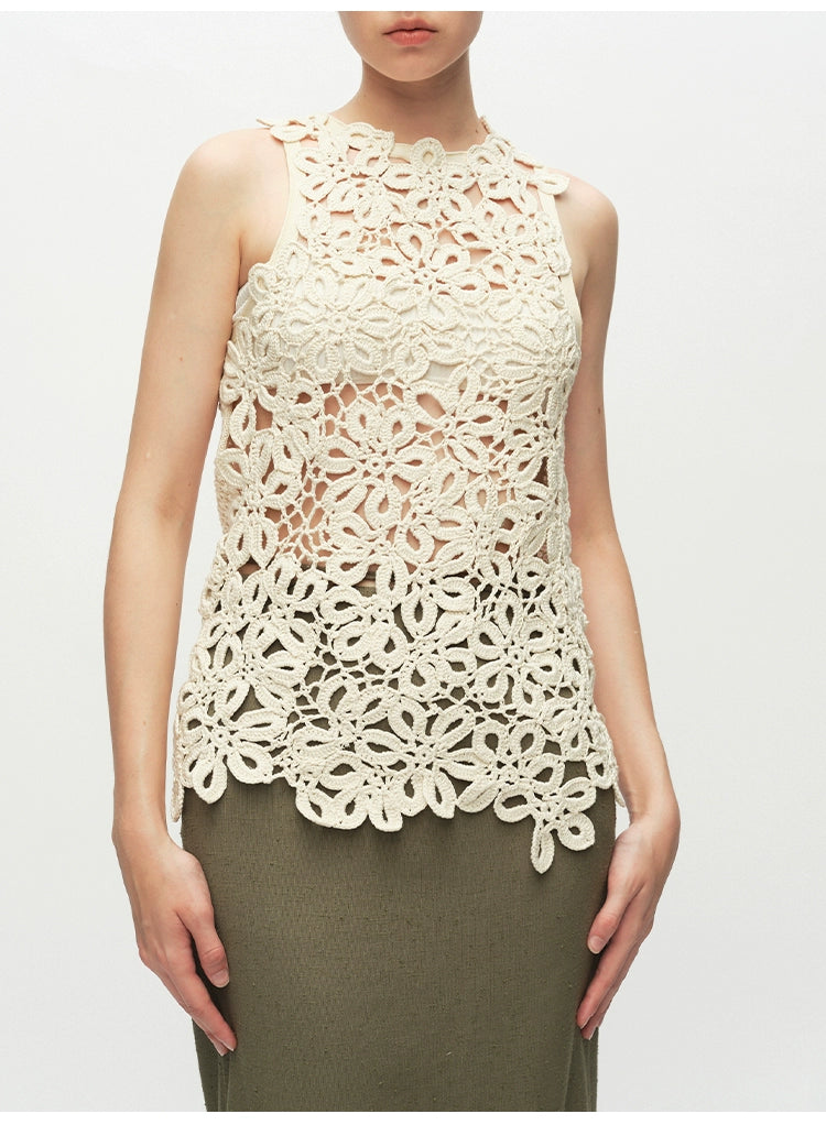 Beige Crochet Hollow Out Vest