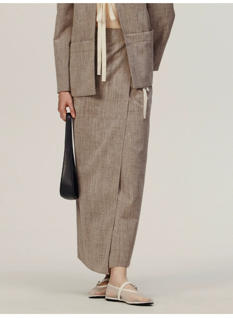 Linen Solid Wrap Skirt