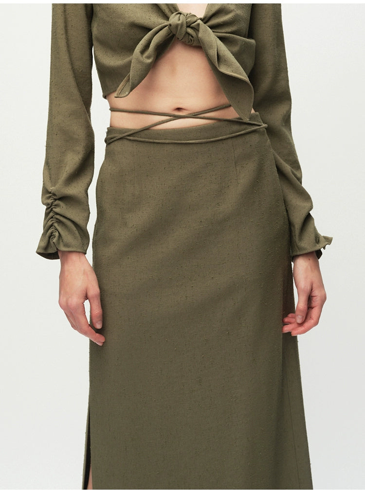 Army Green Straight Ankle Length Skirt