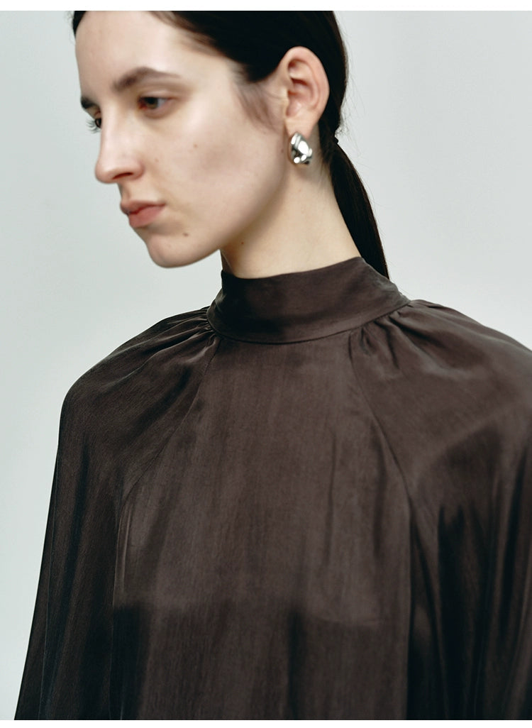 Dark Brown Turtleneck Loose Top