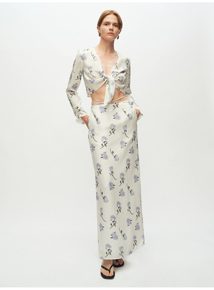 Rose printing Straight Skirt