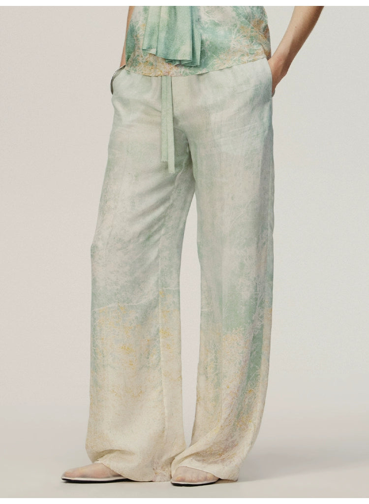 Mint green Printing Loose Trousers