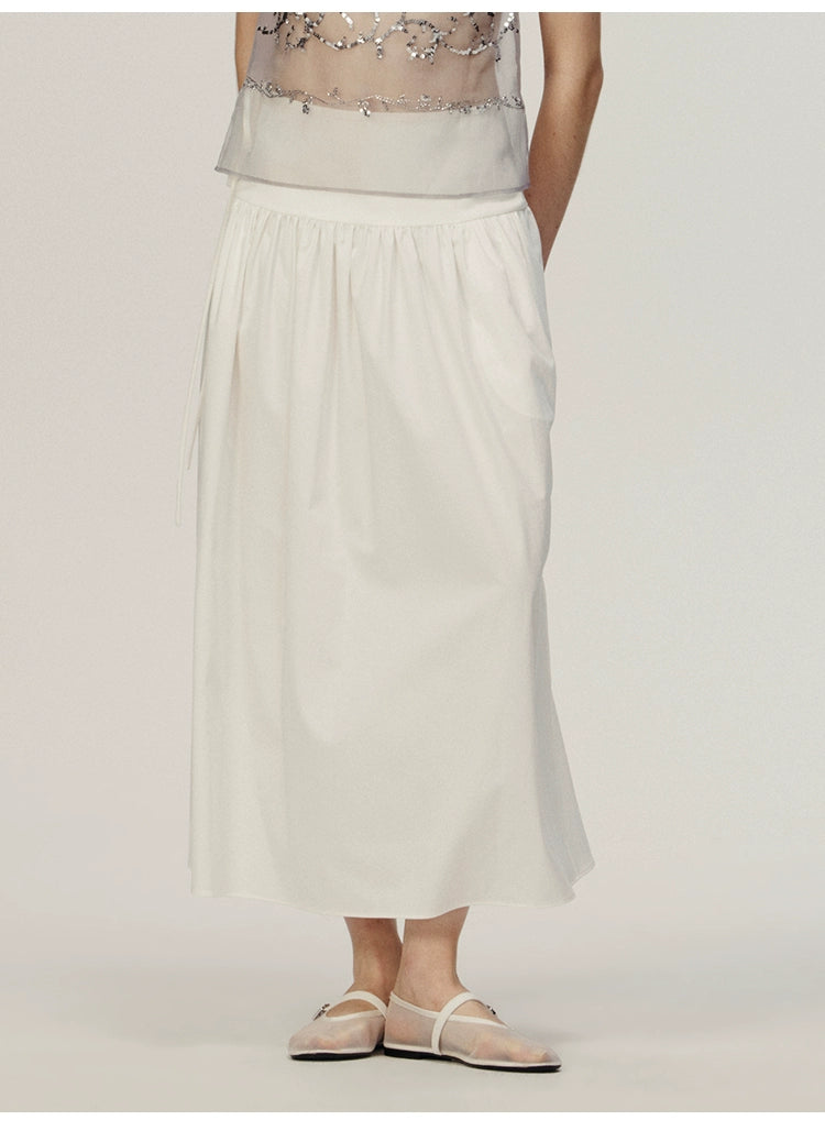 White Cotton Pleated A-shaped Skirt