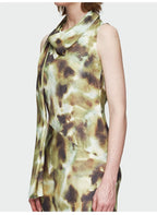 Dark Green Print Streamer Collar Dress