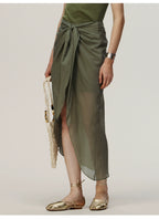 Dark Green Knot Long Skirt