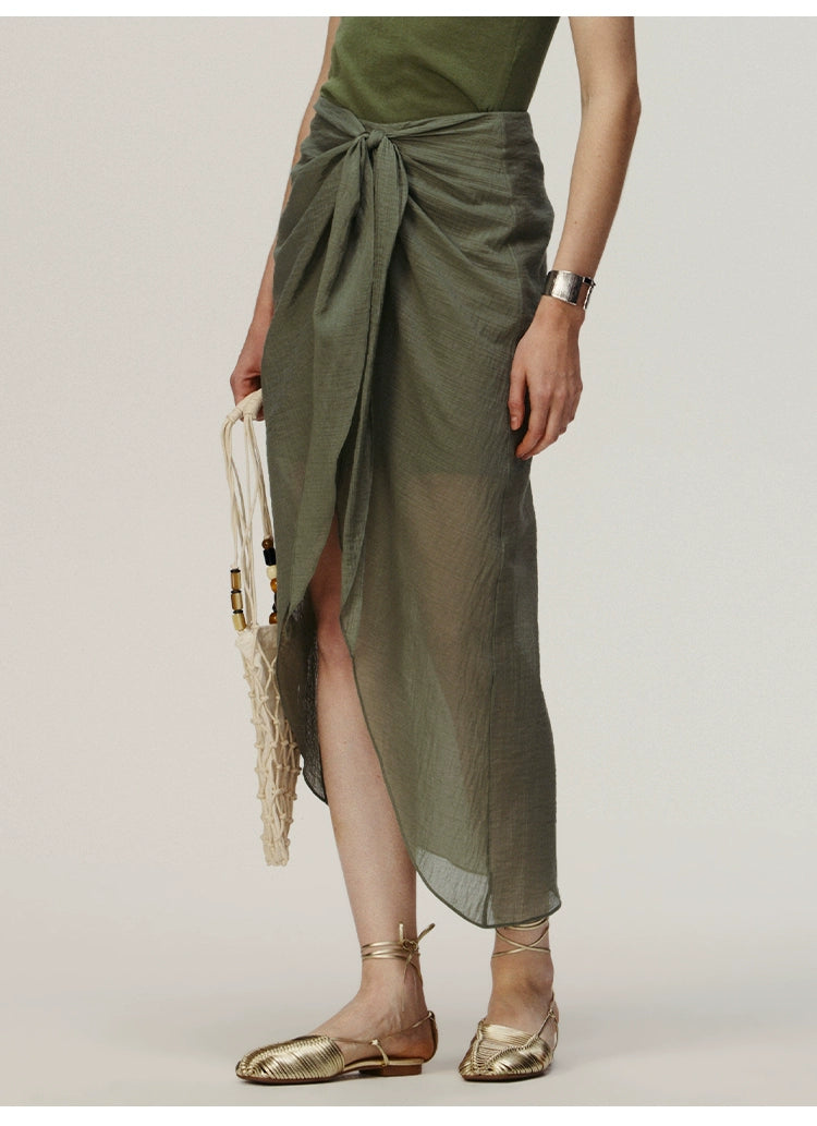 Dark Green Knot Long Skirt