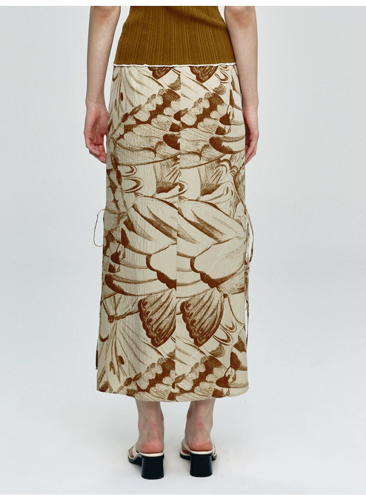 Tied Knot Butterfly Print Ankle Skirt