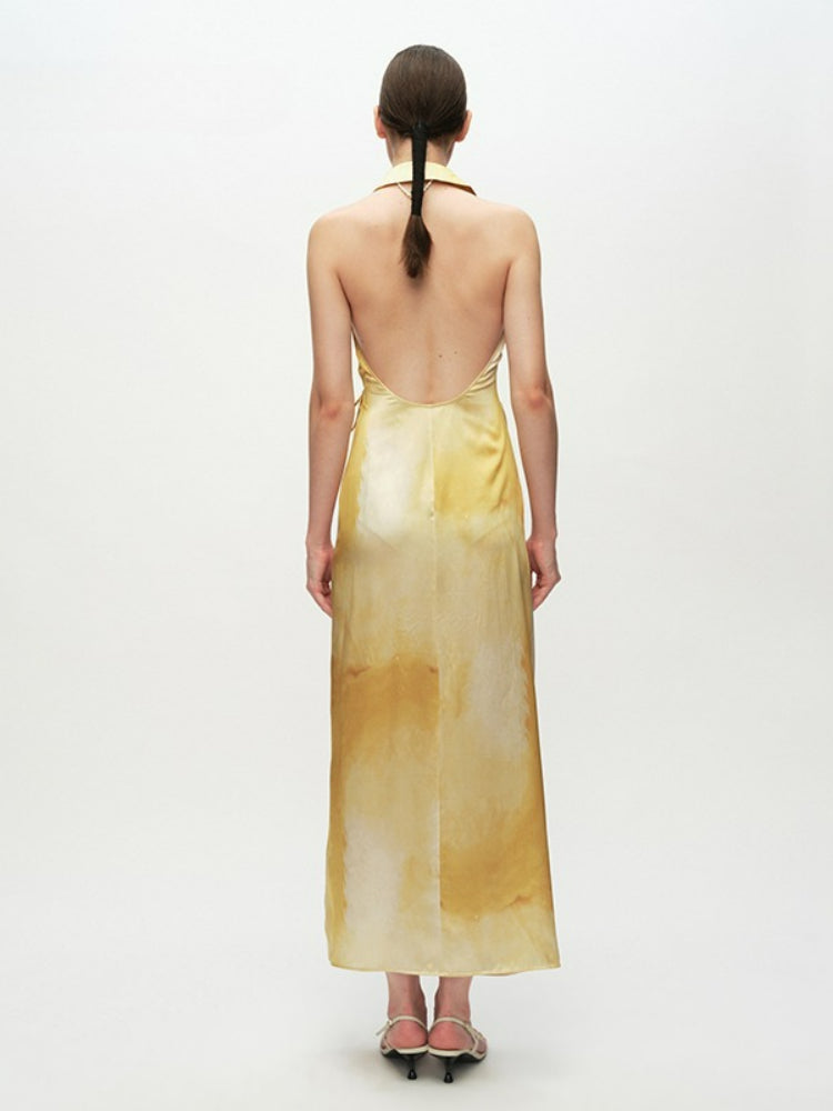 Yellow Printed Halter Dress