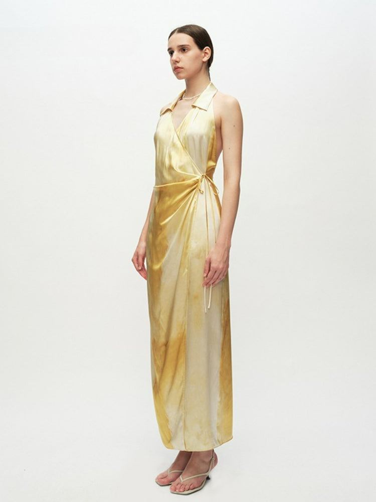 Yellow Printed Halter Dress